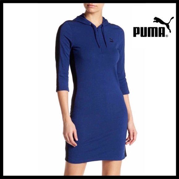 Puma Dresses & Skirts - PUMA BLUE BLACK HOODIE HOODED TUNIC MINI DRESS A2C
